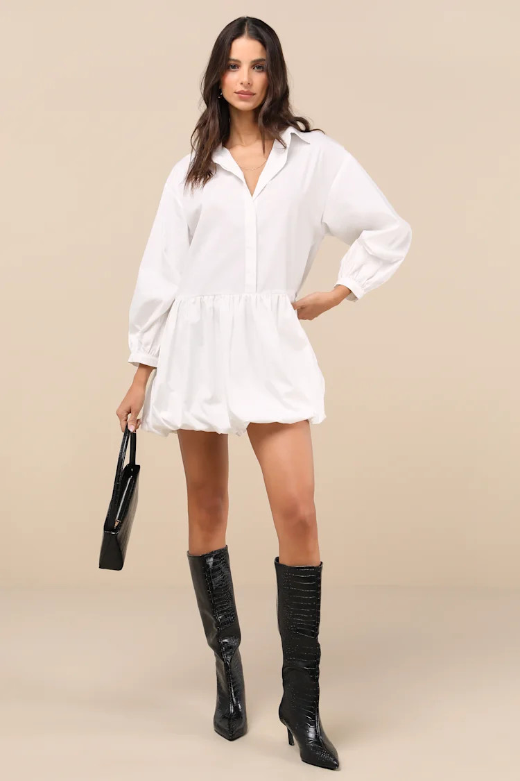 Sophisticated Delight White Collared Bubble-Hem Mini Dress | Lulus