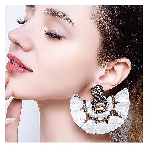 Fan Tassel Earrings For Women Fashion Bohemian Large Beaded Fanned Tier Earrings Big Layered Hang... | Amazon (US)