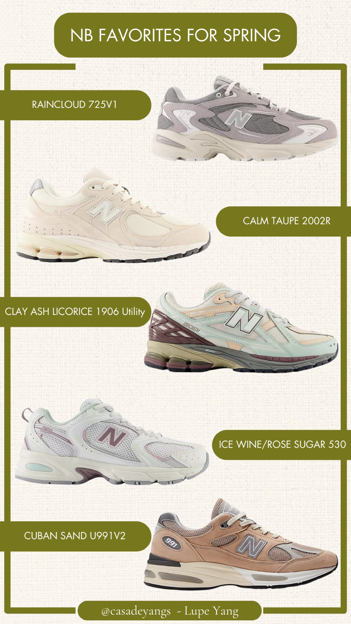 NEW BALANCE | NEW BALANCE SPRING SHOES | NEW BALANCE FAVORITES | SPRING COLORS | SPRING SNEAKERS | NB725V1 | NB2002R | NB 1906 UTILITY | NB530  | NBU991V2

#LTKShoeCrush #LTKSpring #LTKFitness