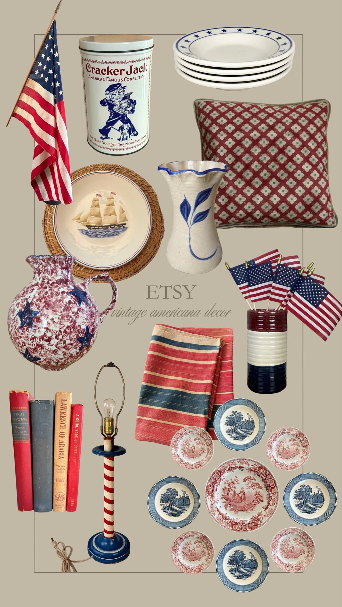 Etsy vintage Americana decor ❤️🤍💙 Love these vintage and rustic Memorial Day and Fourth of July decor finds!