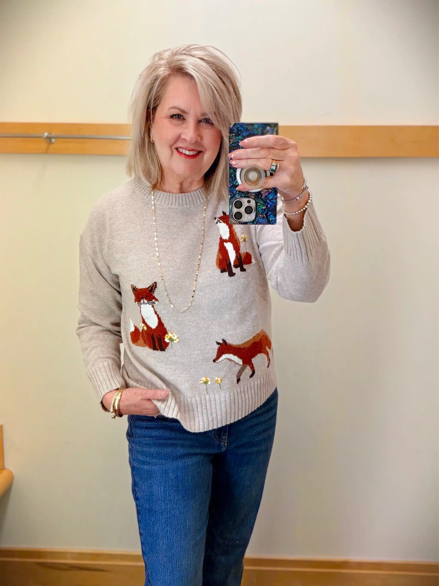 A fun fox sweater for Fall! I love the neutral color, but the whimsy of the foxes. I am wearing a size medium.

#LTKSeasonal #LTKootd #LTKWorkwear