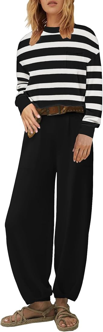 ETCYY NEW Women's Two Piece Outfits Long Sleeve Crewneck Pullover Tops with Jogger Pants Sweatsui... | Amazon (US)