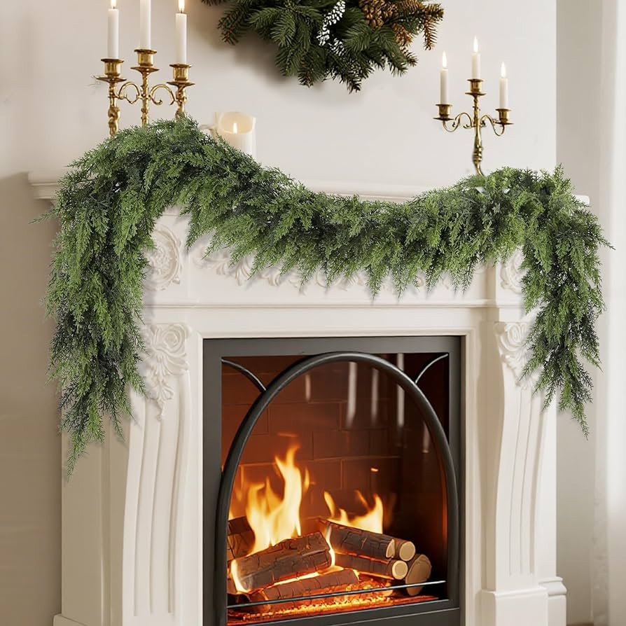 yofit 6FT Garland Christmas Decorations- Artificial Cedar Pine Garlands for Fireplace Mantel, Tab... | Amazon (US)