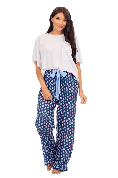 Navy Floral Block Print Pajama Pants | Mud Pie