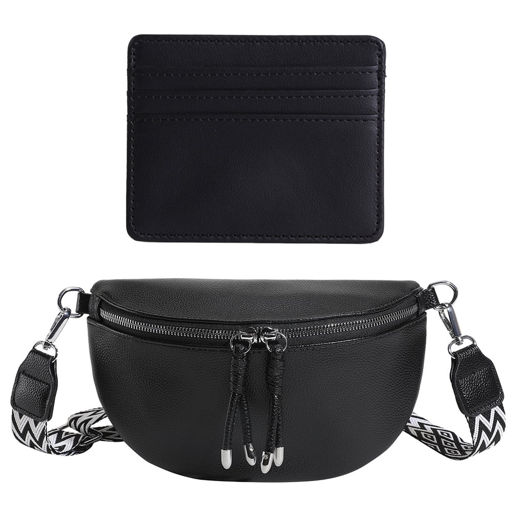 Lotpreco Women's Black Crossbody Bag Women's Wide Strap Chest Bag Women's Leather Bum Bag Ladies ... | Walmart (US)