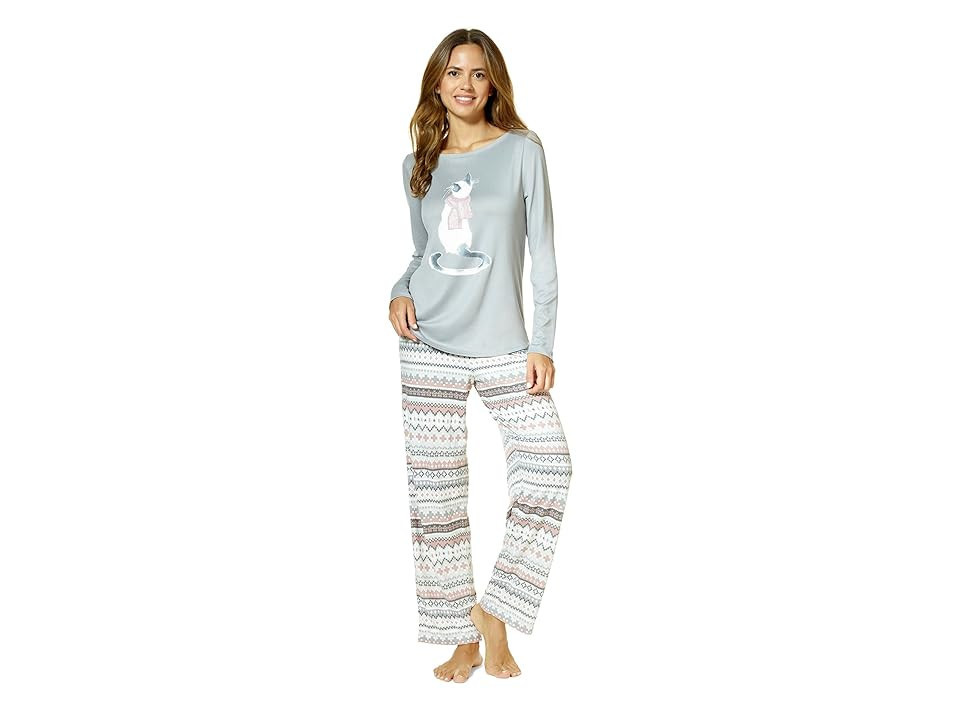 HUE Feline Fair Isle Brushed Loose Knit Pajama Set Women's Pajama Sets Alloy : SM (US Women's 4-6), Polyester | Zappos