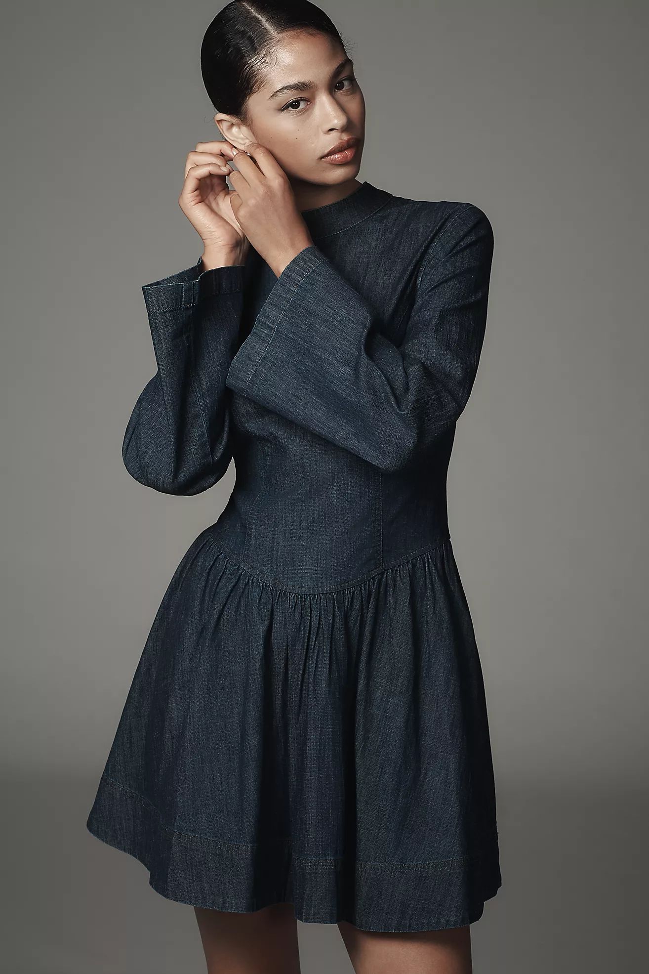 Porridge Long-Sleeve Denim Drop-Waist Mini Dress | Anthropologie (US)