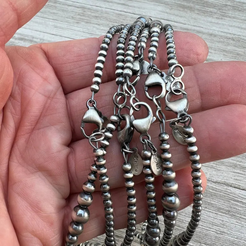 3mm 6mm Graduated Sterling Silver Bead Necklace, Oxidized Silver, Classic Western Jewelry, Small ... | Etsy (US)