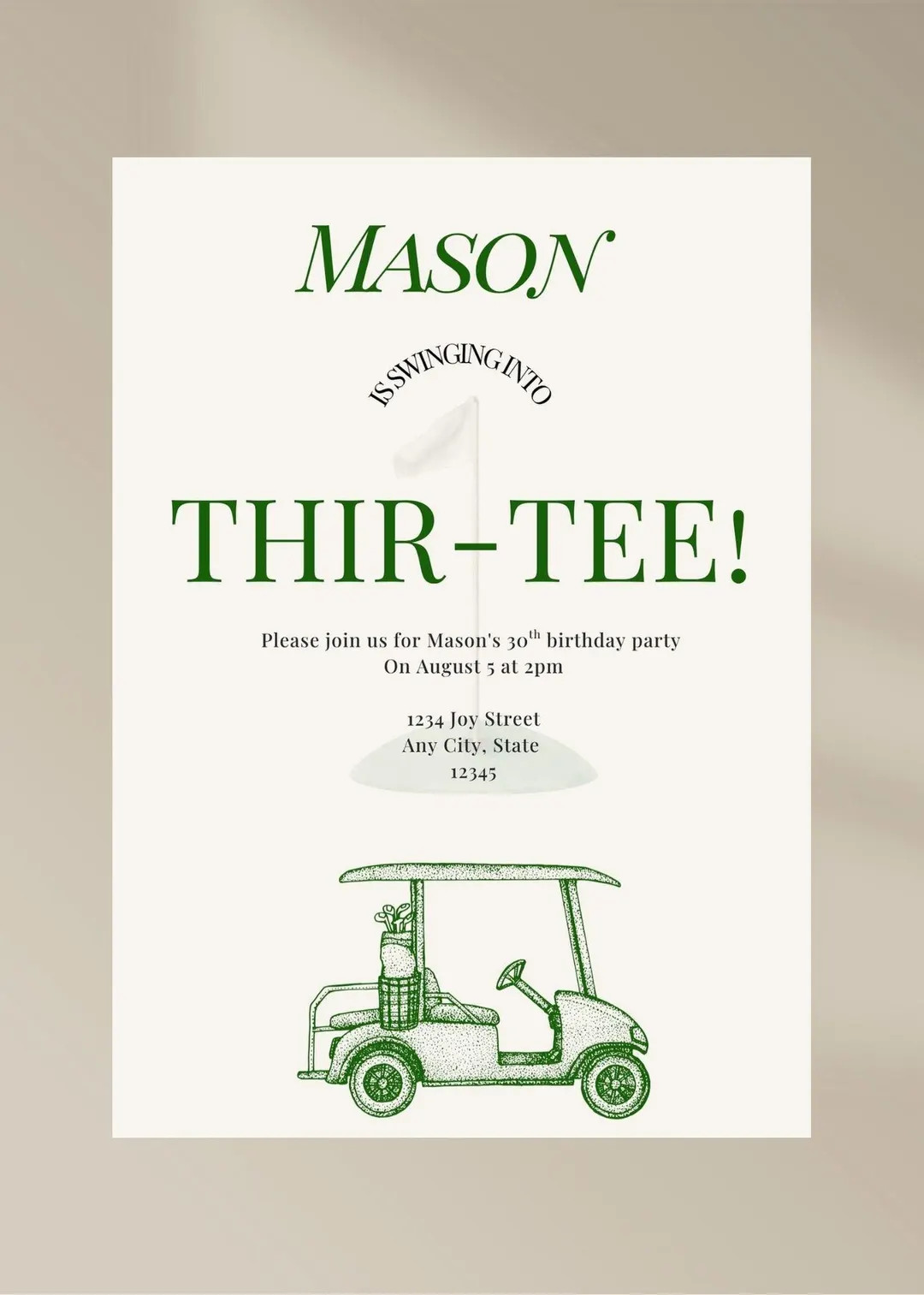 Golf 30th Birthday Invitation | Thir-tee Editable Canva Template | Golf Theme Party Invite | Digi... | Etsy (US)