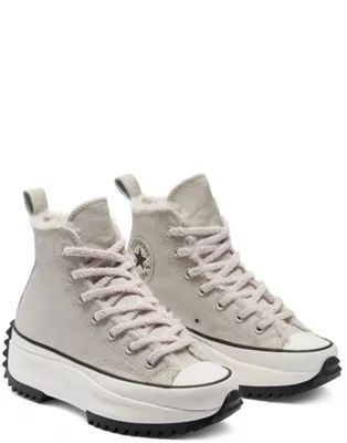 Converse Run Star Hike Hi borg lined sneakers in cream | ASOS (Global)