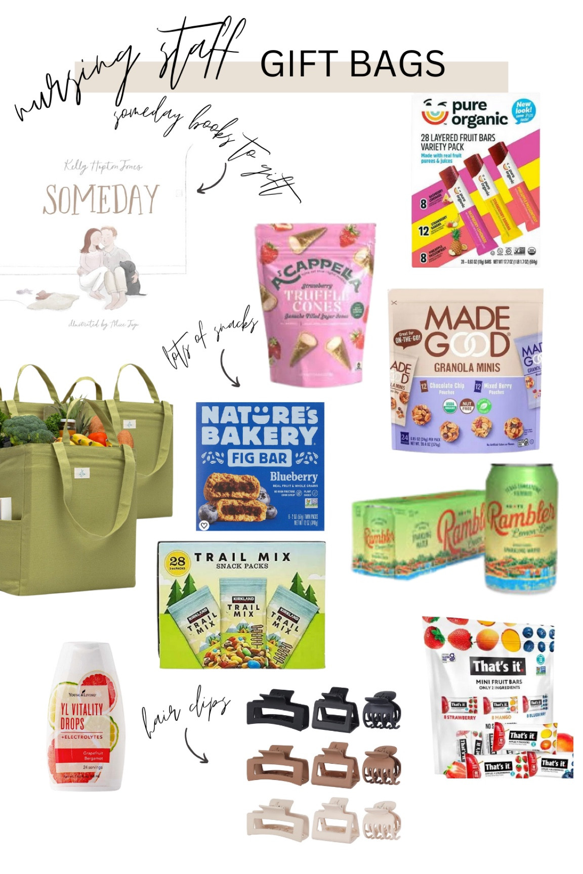 Labor & delivery and Postpartum nurses gift bags. 

This bag is perfect: easier to carry than a basket, long & short straps, lots of pockets for organizing, quality canvas, comes in a three pack! 

I like to include lots of good snacks, hair clips, electrolyte drops, and I like to gift some copies of my book to give to patients finally welcoming their sweet someday 🫶🏻

#pregnancy #motherhood #nursesgifts #laborprep

#LTKBaby