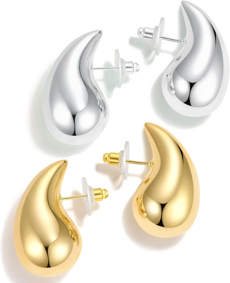 Cocamiky Chunky Gold Hoop Earrings for Women, Lightweight Waterdrop Hollow Open Hoops,Tear Drop 1... | Amazon (US)