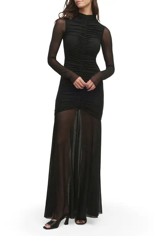 Favorite Daughter The Love Language Long Sleeve Mesh Maxi Dress in Black at Nordstrom, Size Medium | Nordstrom