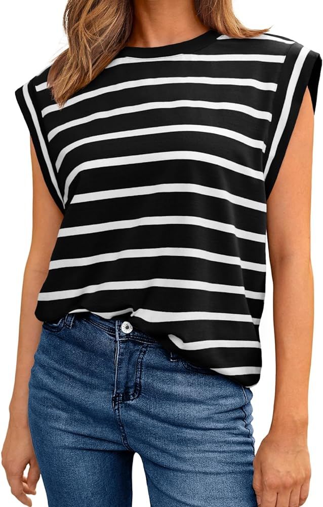 AUTOMET Women's Sleeveless Summer Tops Casual Trendy T Shirts Basic Trendy Cute Cap Sleeve Tee Sh... | Amazon (US)