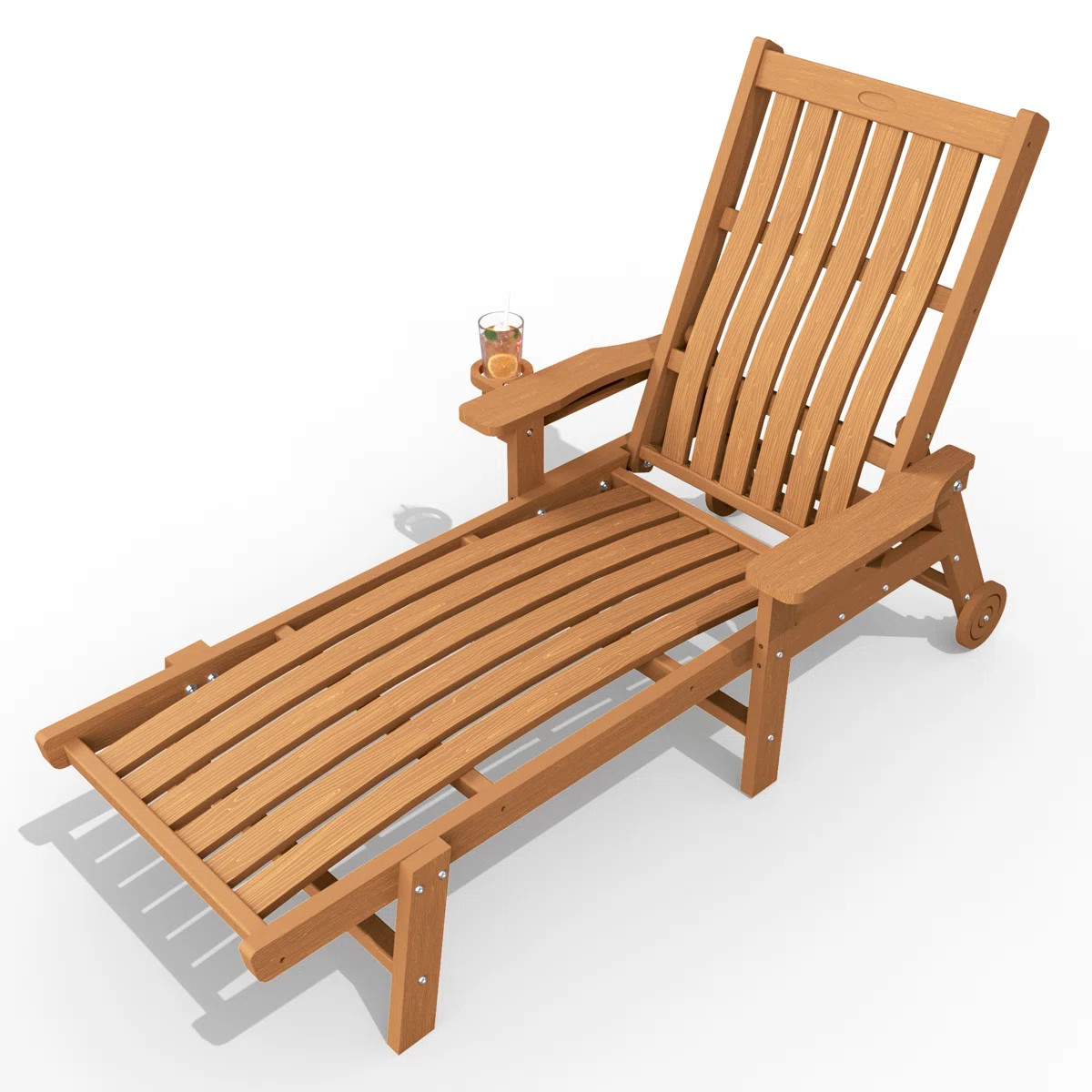 Outdoor HDPE Adjustable Reclining Chaise Lounge Chair With Wheels & Cup Holder | Wayfair North America