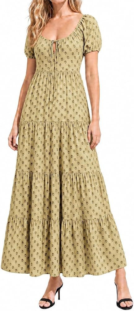 Womens Floral Maxi Dress Cottagecore Square Neck Puff Sleeve A Line Empire Waist Milkmaid Dress f... | Amazon (US)