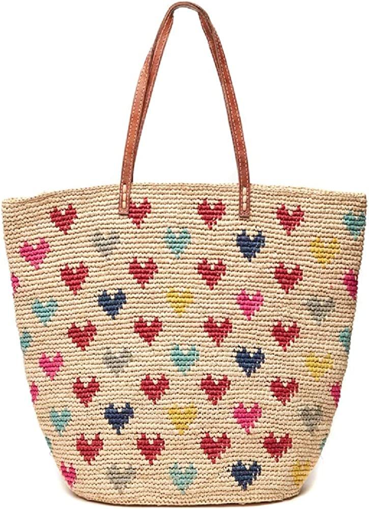 Mar Y Sol Amelie Hearts Crocheted Raffia Straw Carryall Tote Bag | Amazon (US)