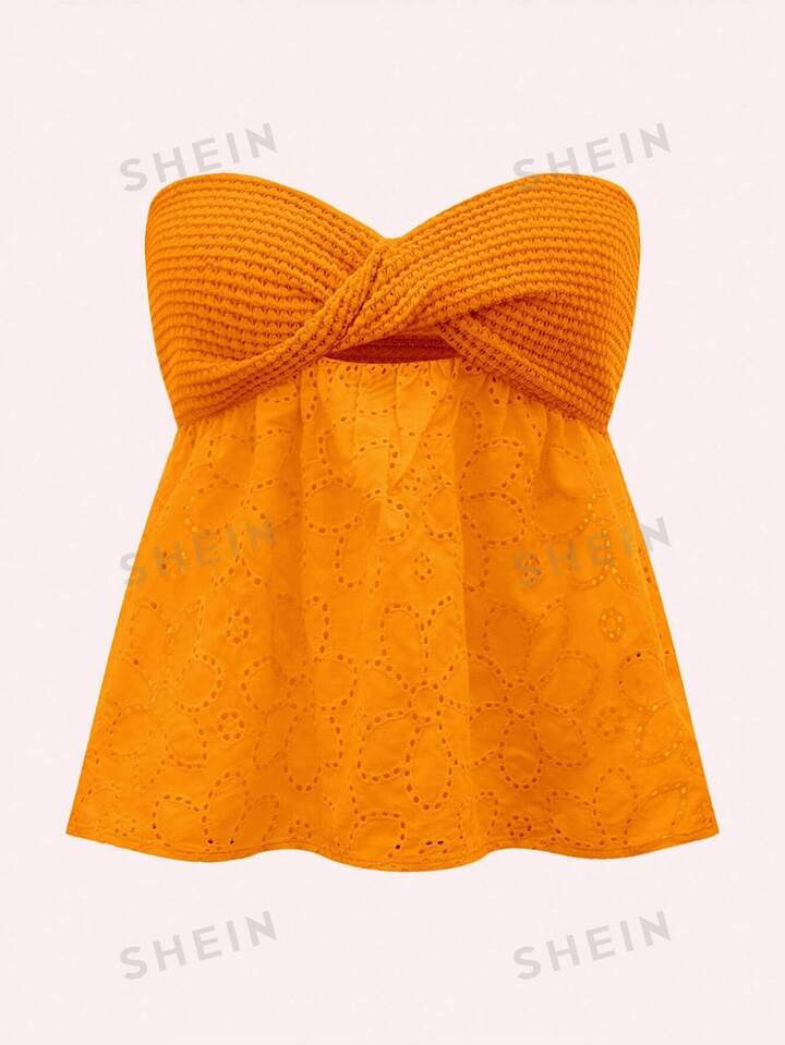 SHEIN WYWH Women's Solid Color Twist Knot Cut Out Strapless Top | SHEIN