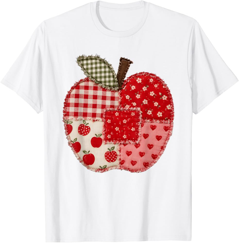 Cute Patchwork Preppy Apples Back to School Teacher Student T-Shirt | Amazon (US)
