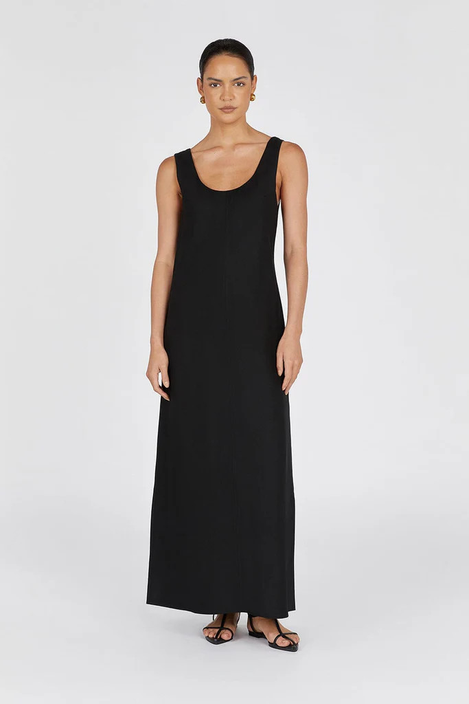 MONICA BLACK SCOOP LINEN MAXI DRESS | DISSH