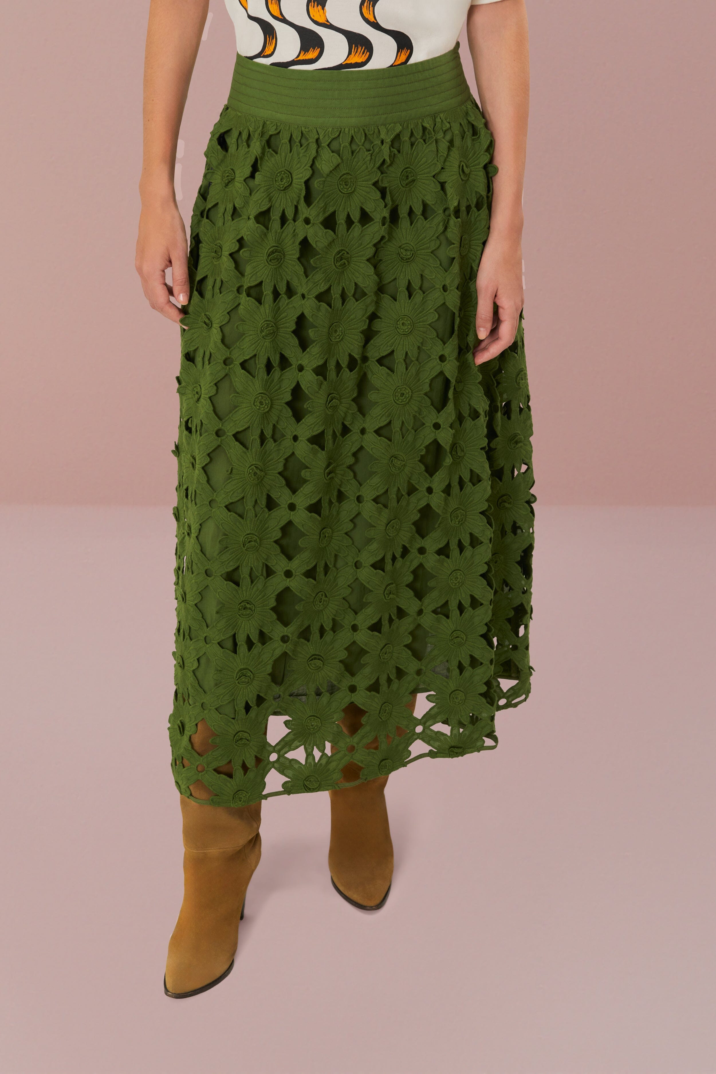 Green Richelieu Midi Skirt | FarmRio (US)