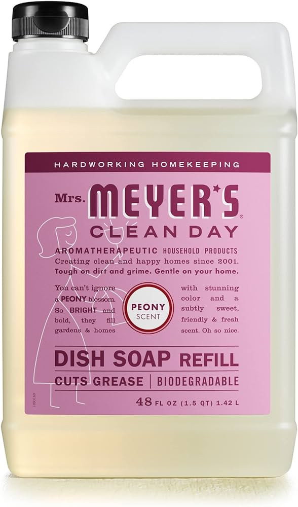 MRS. MEYER'S CLEAN DAY Liquid Dish Soap Refill, Biodegradable Formula, Peony, 48 fl. oz | Amazon (US)