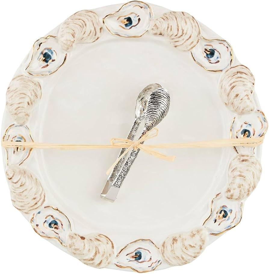 Mud Pie Oyster Round Platter; platter 12" dia | tongs 5 1/2" | Amazon (US)