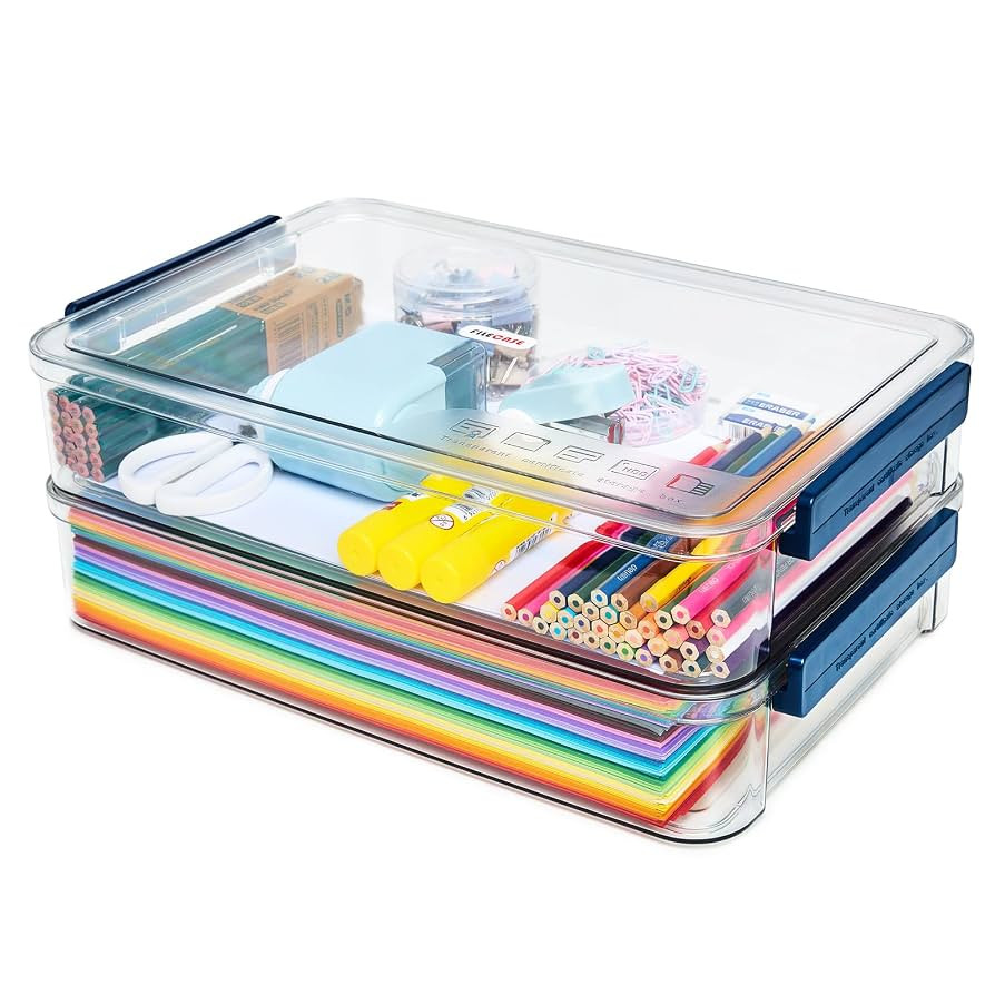 2 Pcs 5.5qt 9 x 13 Plastic Portable Project Case With Snap-Tight Latch Clear Stackable Storage Bo... | Amazon (US)