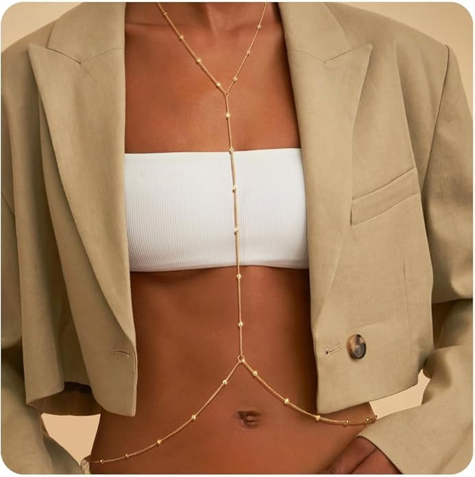 YOIHUR 14K Gold Body Chain Jewellery for Women, Sexy Layered Bikini Bra Beach Adjustable Belly Wa... | Amazon (US)