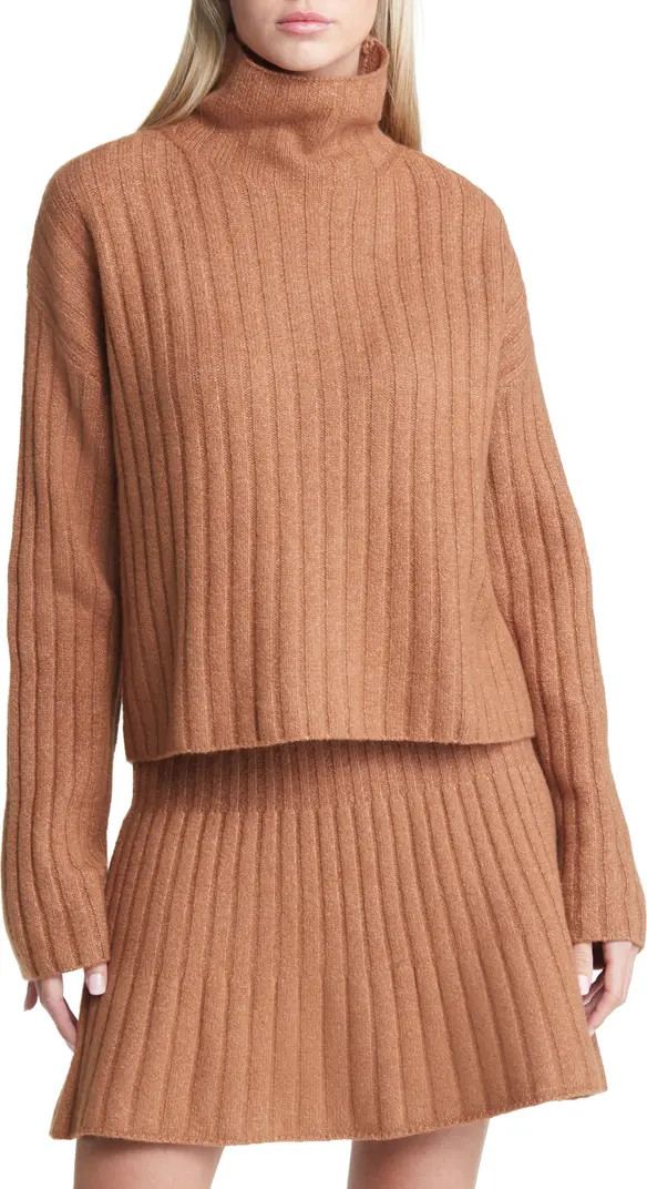 Open Edit Women's Cotton Blend Rib Turtleneck Sweater | Nordstrom | Nordstrom