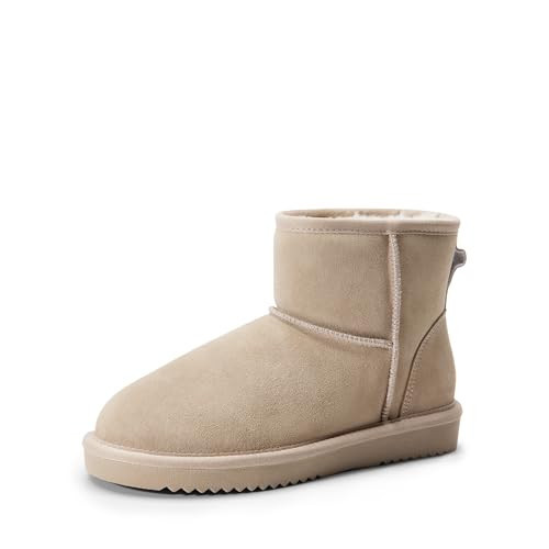 DREAM PAIRS Snow Boots for Women Genuine Suede Faux Fur Lining Anti-Slip Warm Winter Booties Slip On Memory Foam Ankle Boots FuzzyClassicⅡ Low Boots,Size 6.5,Sand,SDSB2432W | Amazon (US)