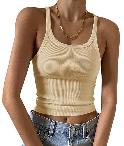 Artfish Women's Sleeveless Tank Top Form Fitting Scoop Neck Ribbed Knit Basic Cami Shirts | Amazon (US)