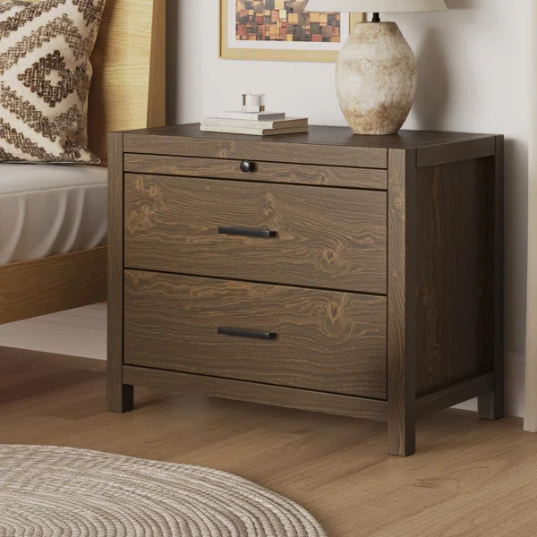 Avedikian 26.5"H Modern 2-Drawers Nightstand with Solid Wood Legs and Extendable Tray | Wayfair North America