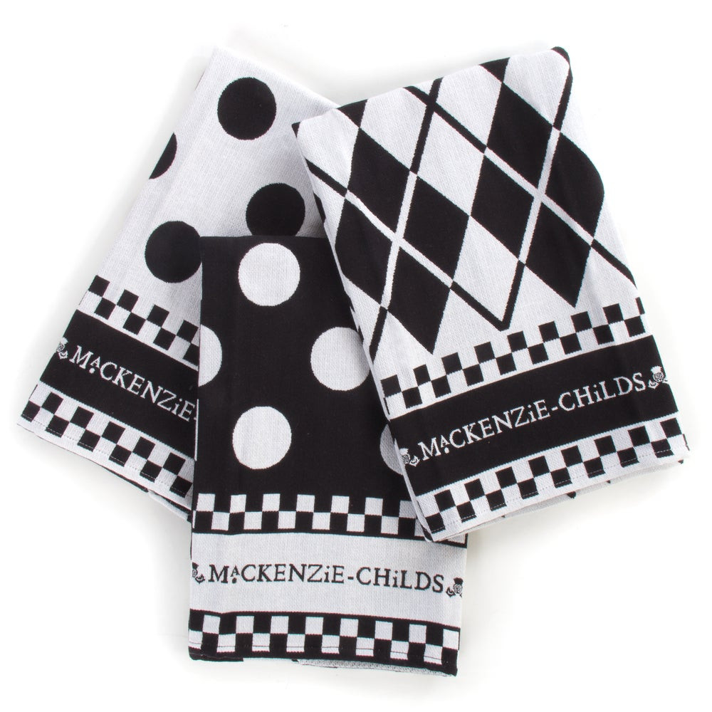 Black & White Dot Dish Towels, Set of 3 | MacKenzie-Childs