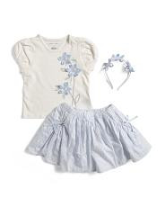 Girls 2pc Floral Top And Striped Circle Skirt Set With Headband | TJ Maxx