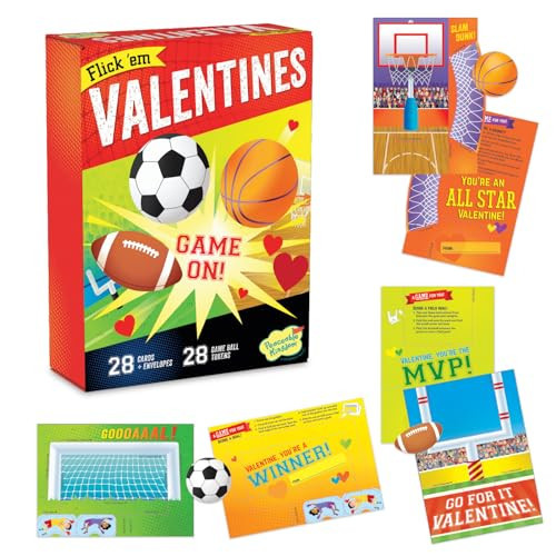 Peaceable Kingdom Valentines Cards for Kids Classroom, Set of 28 Valentines Day Gifts - Flick 'em Sports Games | Amazon (US)