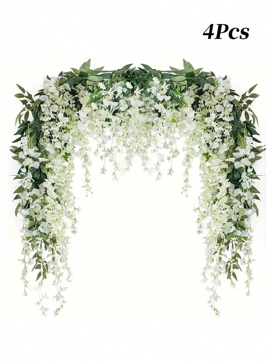 4Pcs 10 Branches Wisteria Hanging Flowers Artificial White Wisteria Vine Silk Wisteria Flowers Ga... | SHEIN