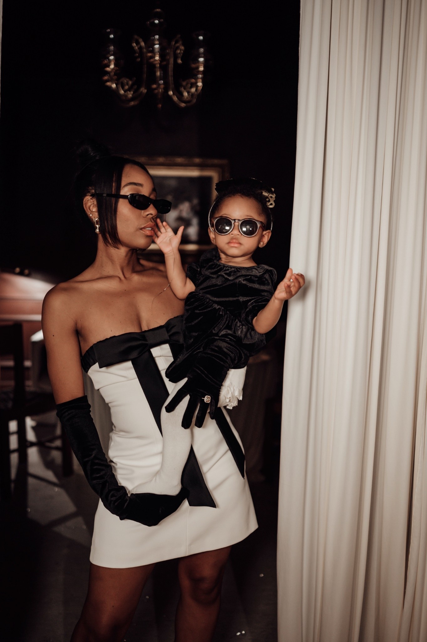 Baby velvet dress and I'm wearing a cream and black bow dress 

#LTKBaby #LTKWedding