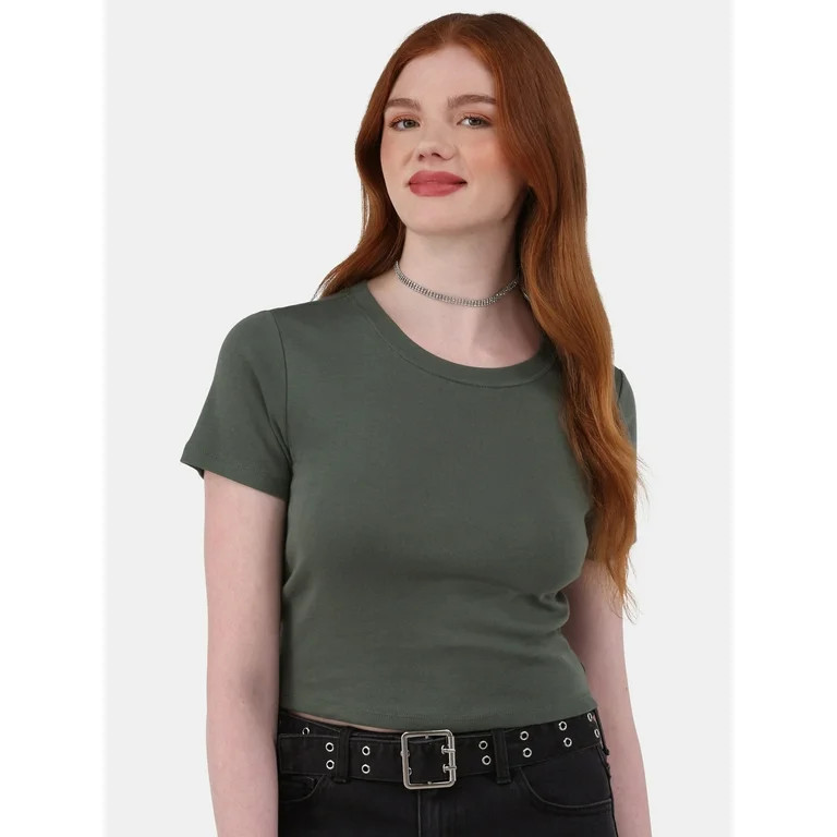 No Boundaries Crop Crew Tee, Women's | Walmart (US)