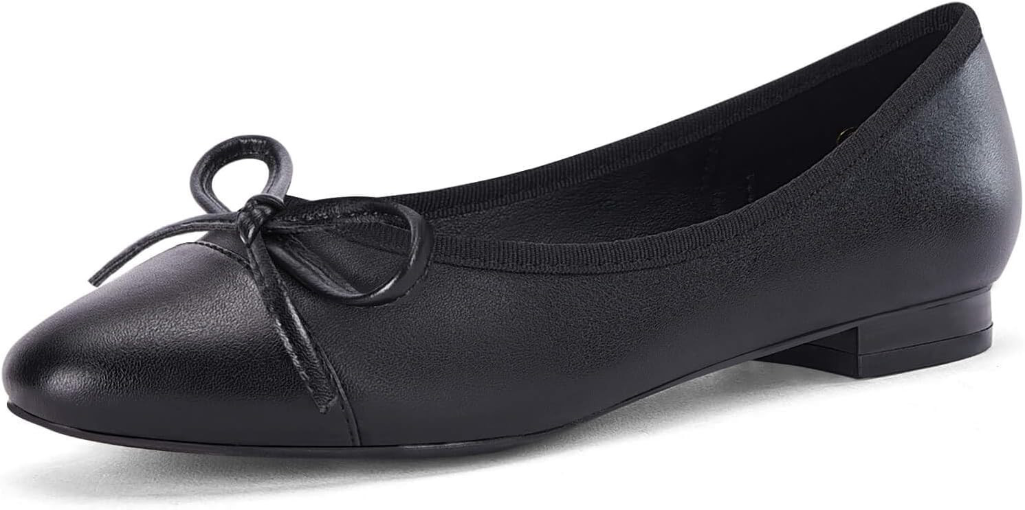 Coutgo Womens Cap Toe Ballet Flats Bow Pointed Toe Slip On Office Work Comfort Dress Party Flat Shoes | Amazon (US)