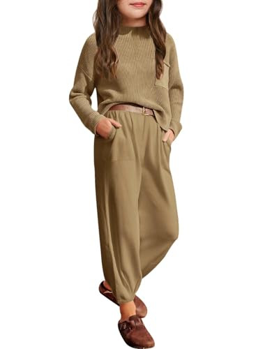 Meikulo Girls 2 Piece Outfits Kids Long Sleeve Knit Sweater Tops Loose Pants Lounge Sets 5-14 Yea... | Amazon (US)