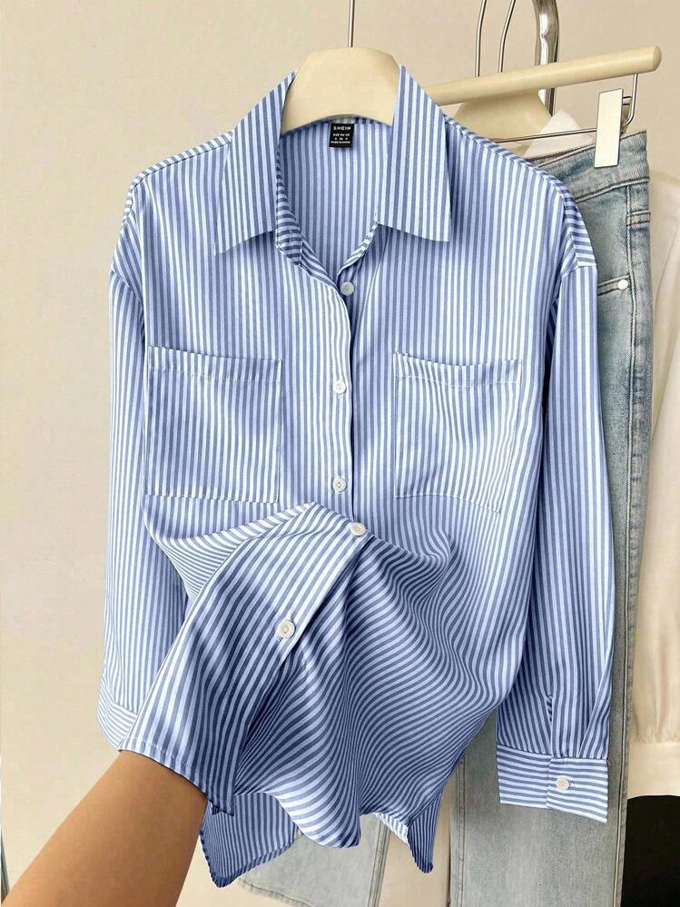 Blue Stripe Shirt  | SHEIN
