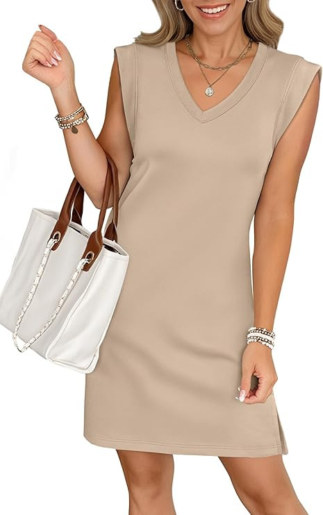 ANRABESS Summer Dresses for Women Casual V Neck Sleeveless Split Wrinkle-Free Mini Tank Dress Bea... | Amazon (US)