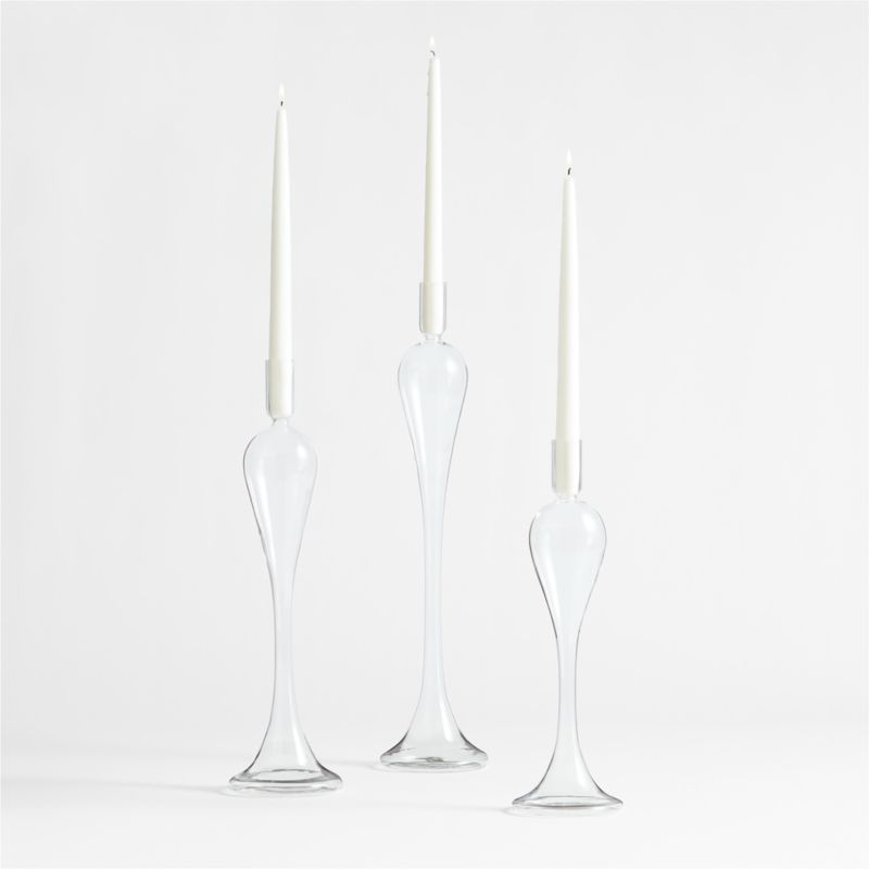 Milano Clear Glass Taper Candle Holders, Set of 3 + Reviews | Crate & Barrel | Crate & Barrel