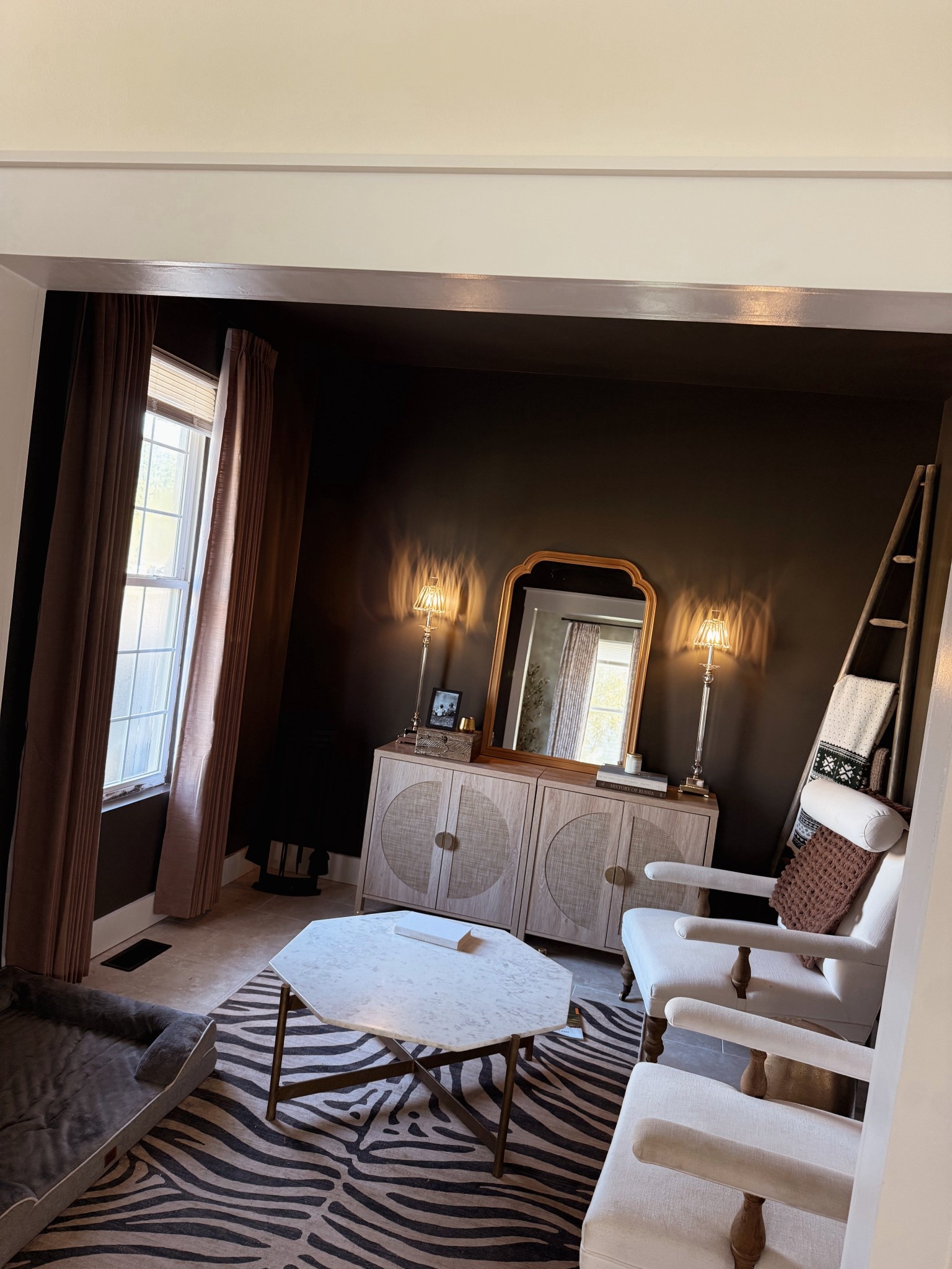 DRAPE DETAILS:

TWO PANELS: Liz Linen Drape Pleated
color: rust brown 
Header style: triple pleat 
Width: 53
Height: 100
Lining type: privacy 
Memory training: yes 

#LTKHome