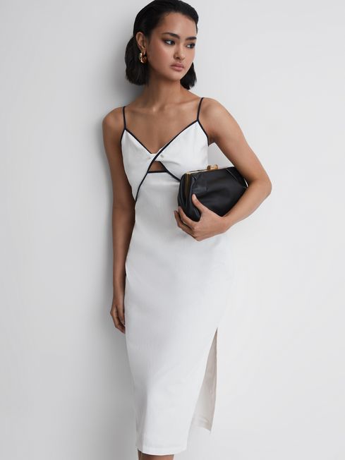 Reiss White Leona Strappy Cotton-Linen Midi Dress | Reiss US