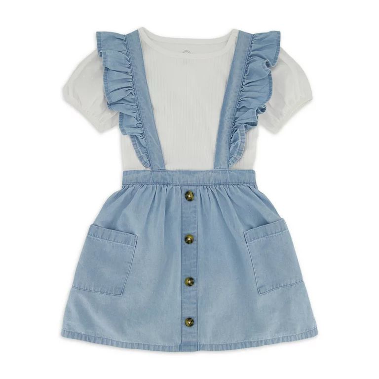 Wonder Nation Baby and Toddler Girls Pinafore Dress Set, 3-Piece, Sizes 12M-5T | Walmart (US)