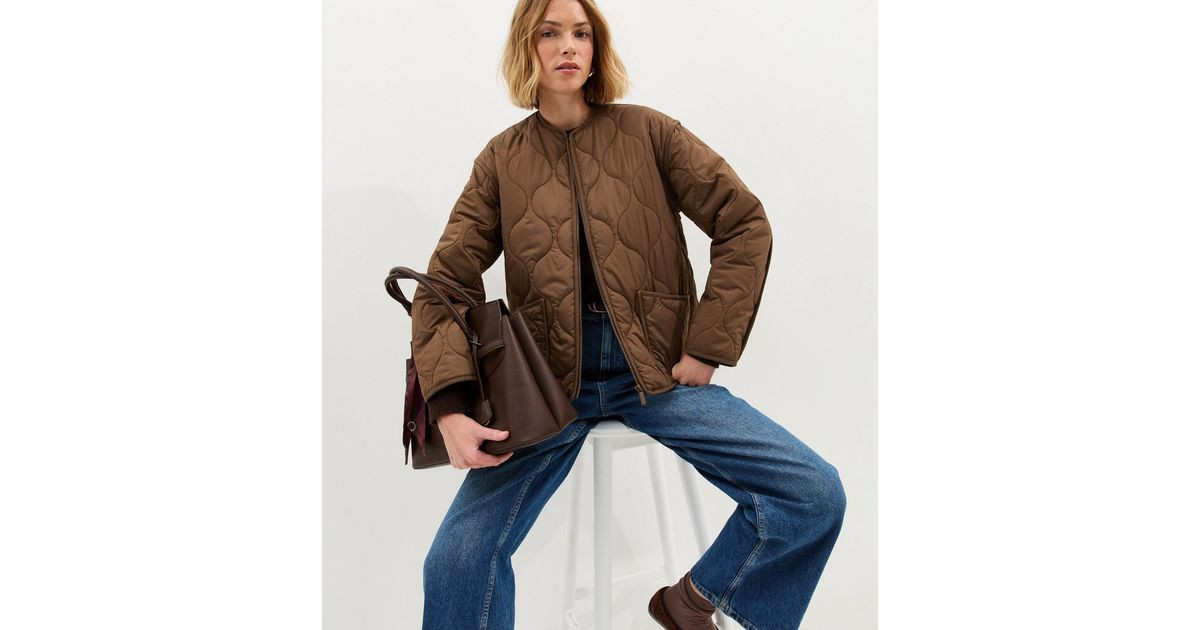 Dark Brown Quilted Padded Jacket | New Look | New Look (UK)