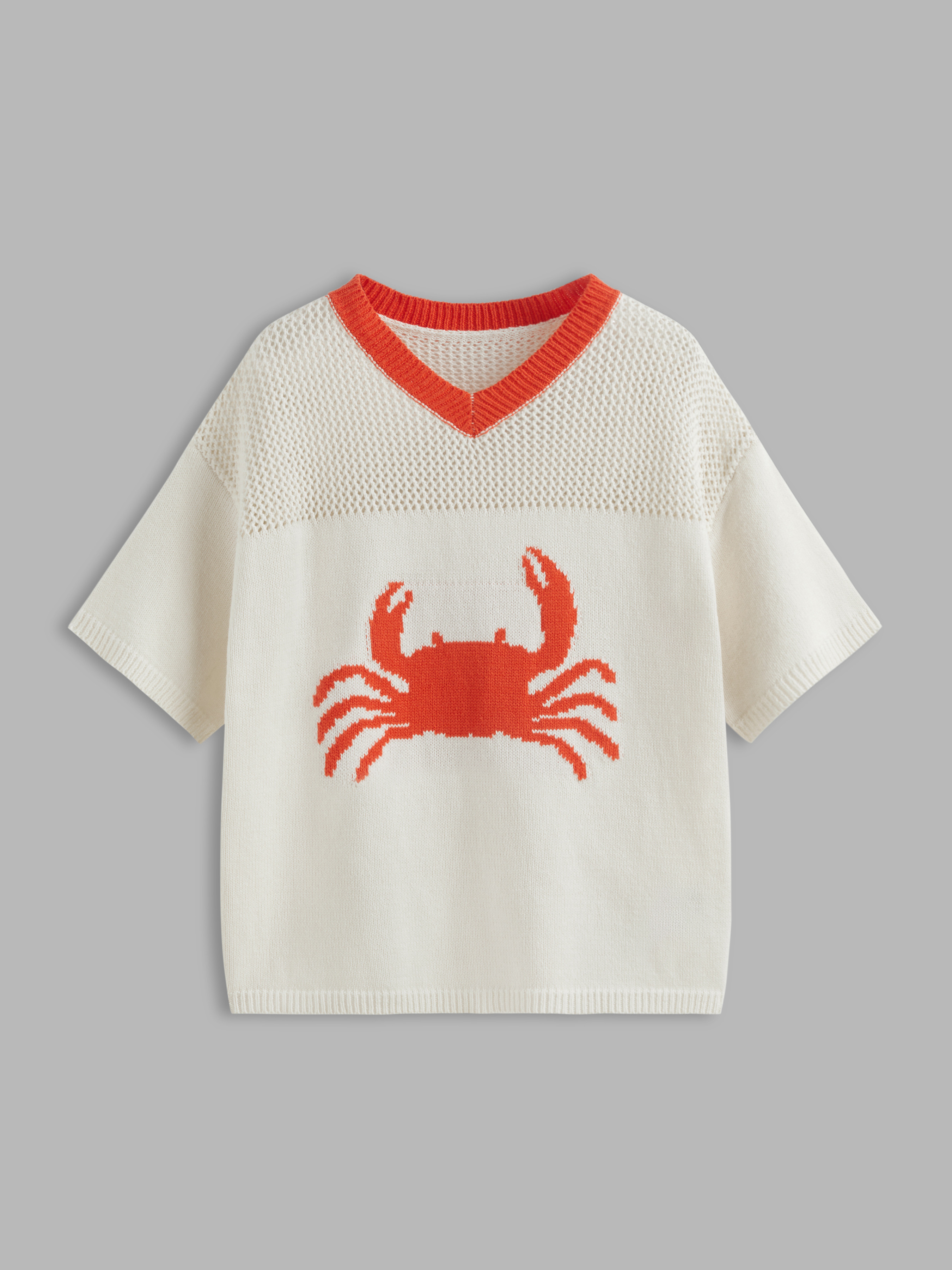 Knit Fabric Knit V-neck Crab Hollow Out Contrasting Binding Oversized Top For Daily Casual Vacati... | Cider
