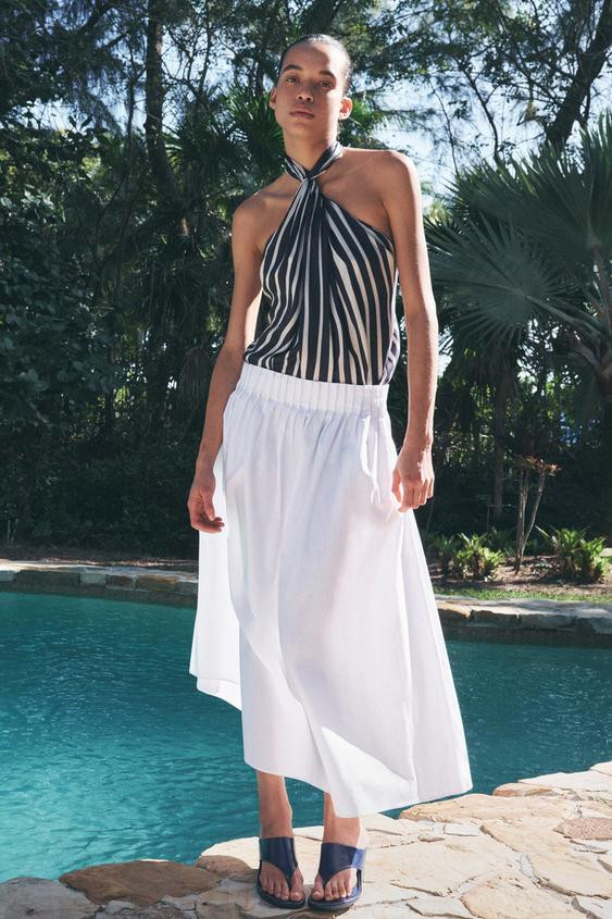 ZW COLLECTION POPLIN MIDI SKIRT | Zara US